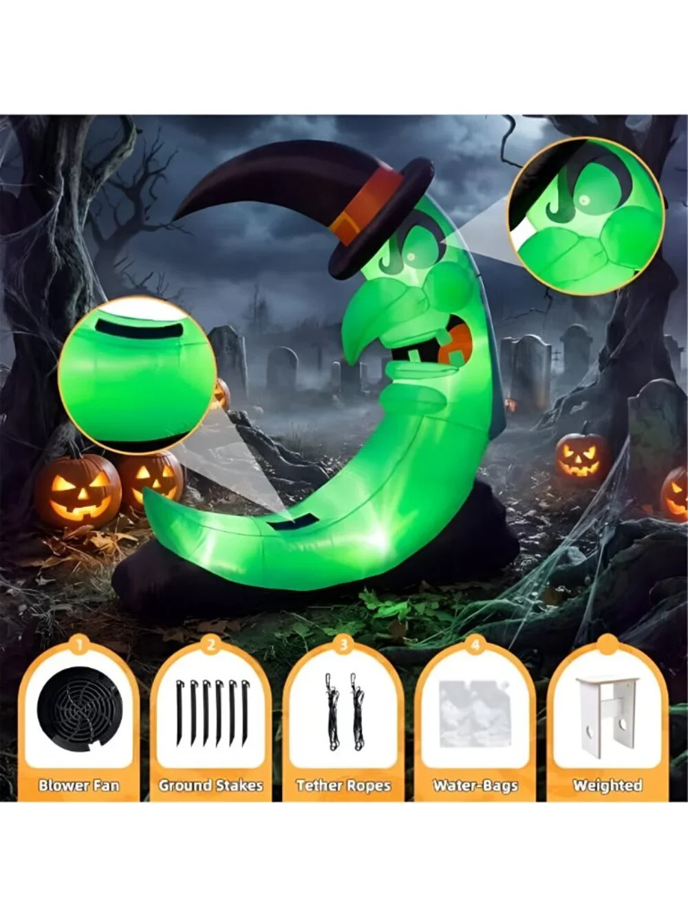 8.9 FT Giant Halloween Inflatables Witch Moon Outdoor Decorations